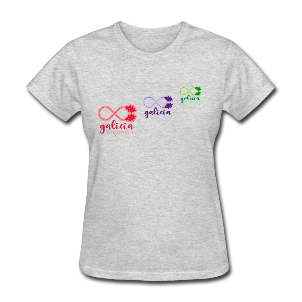 Camiseta Básica 180 (Mujer) - Consciencia Galicia Tricolor Diagonal - heather grey
