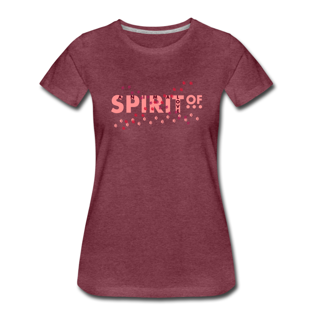 Camiseta Premium 150 Rojo Burdeos Salpicado (Mujer) - Spiritof AnimaLove Pink&BurgundyRed (FootPrints) - heather burgundy