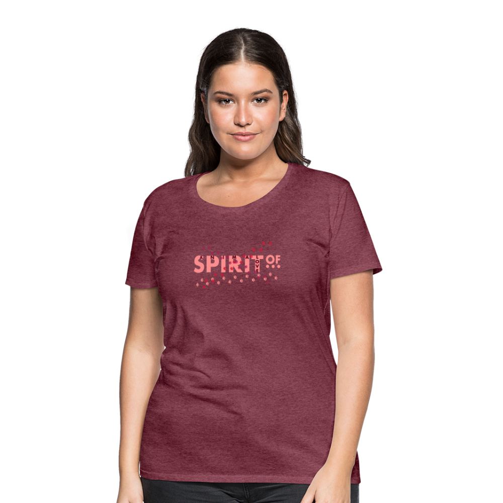 Camiseta Premium 150 Rojo Burdeos Salpicado (Mujer) - Spiritof AnimaLove Pink&BurgundyRed (FootPrints) - heather burgundy