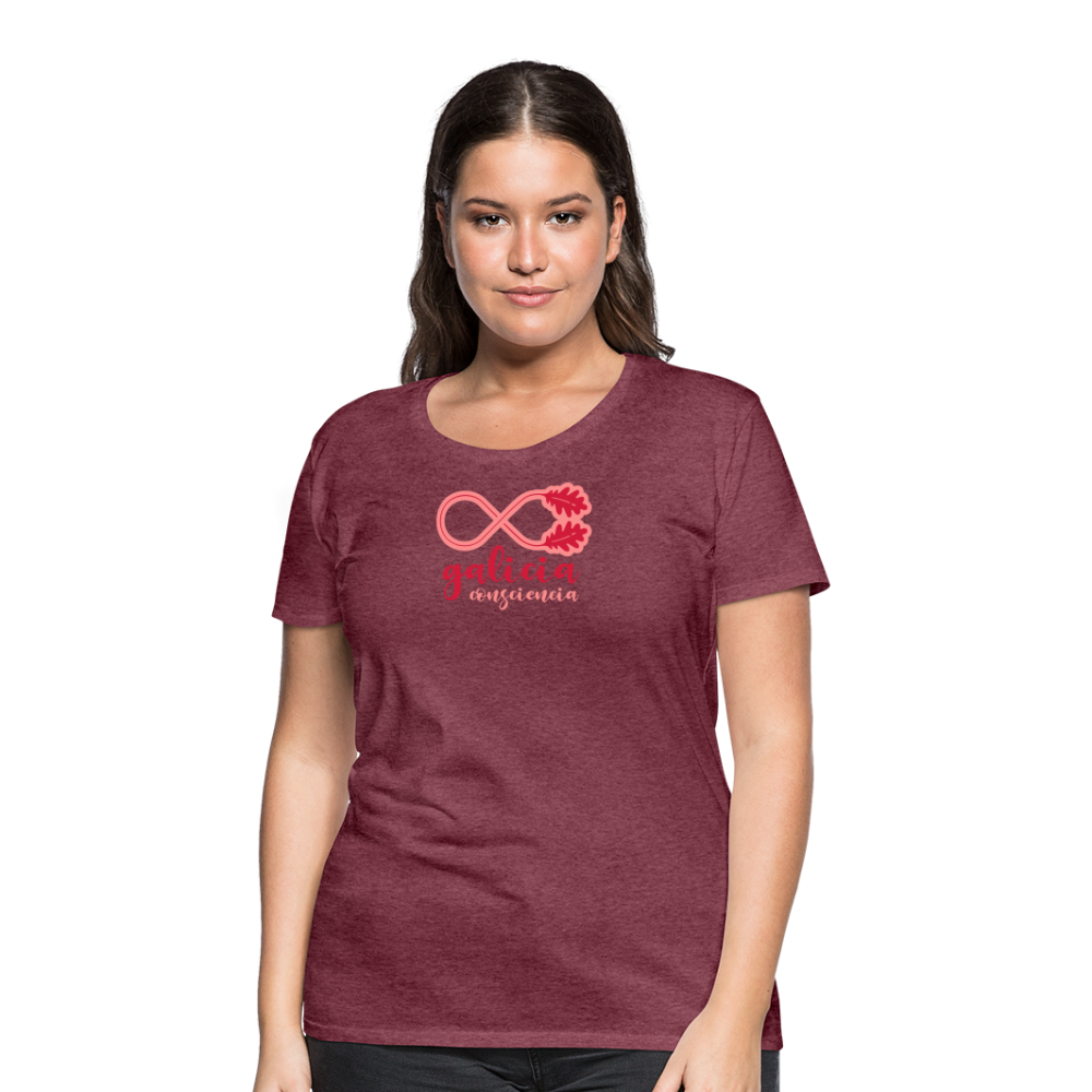 Camiseta Premium 150 Rojo Burdeos Salpicado (Mujer) - Consciencia Galicia Red&Pink - heather burgundy