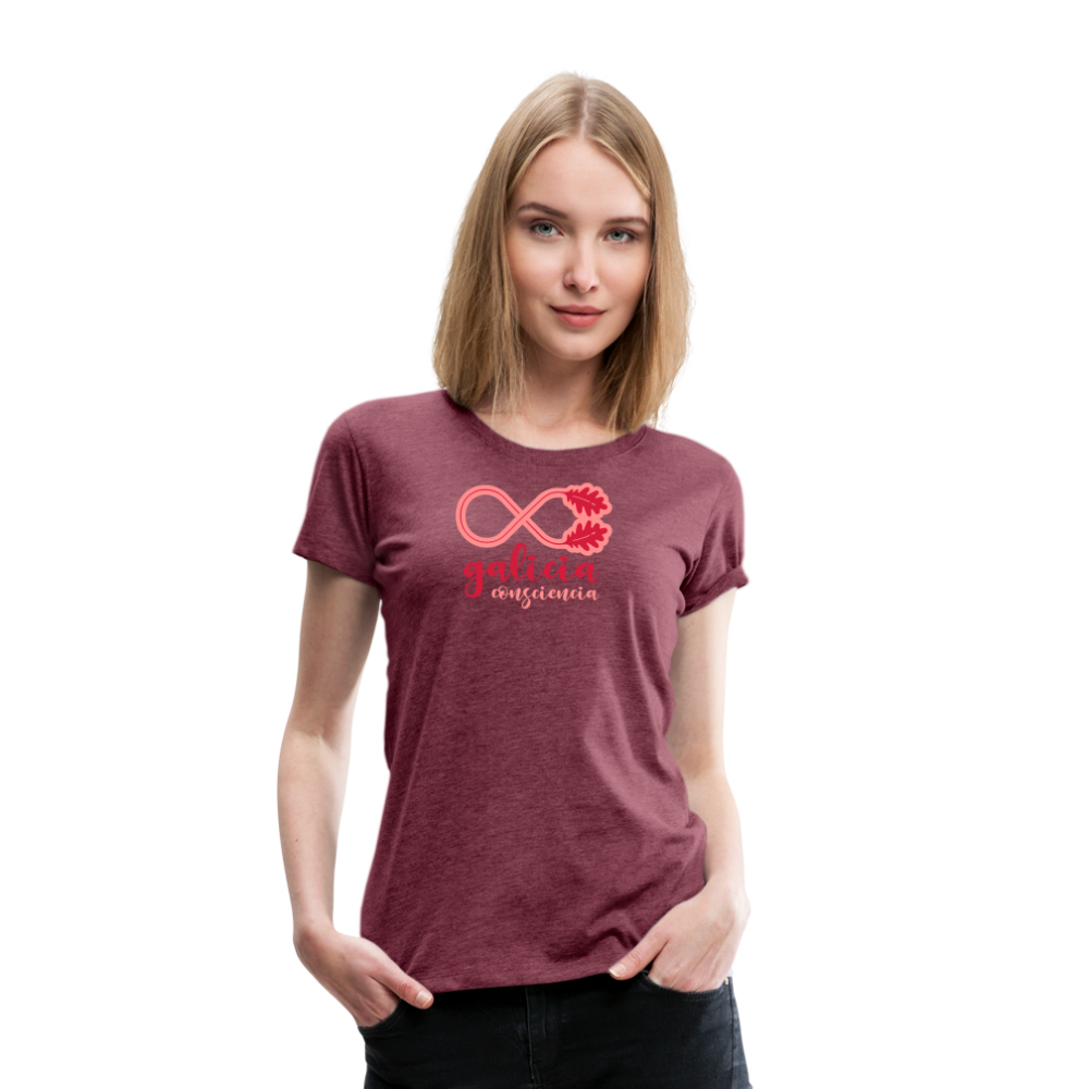 Camiseta Premium 150 Rojo Burdeos Salpicado (Mujer) - Consciencia Galicia Red&Pink - heather burgundy