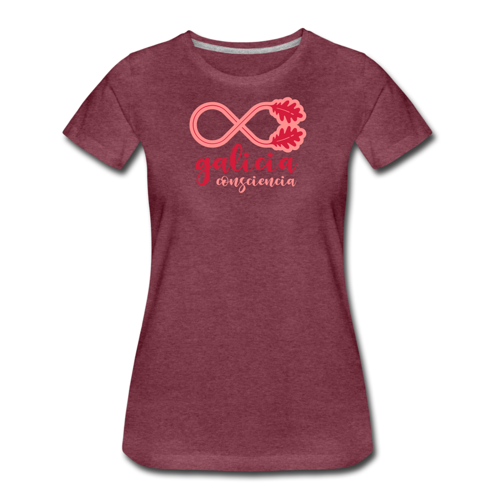 Camiseta Premium 150 Rojo Burdeos Salpicado (Mujer) - Consciencia Galicia Red&Pink - heather burgundy